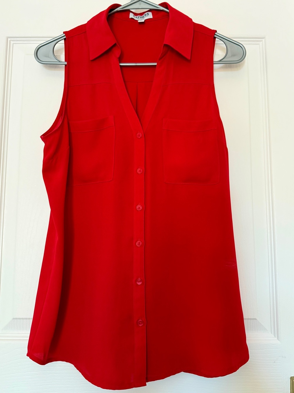 Express 'The Portofino' Sleeveless Red Button-Front Blouse, Size Small